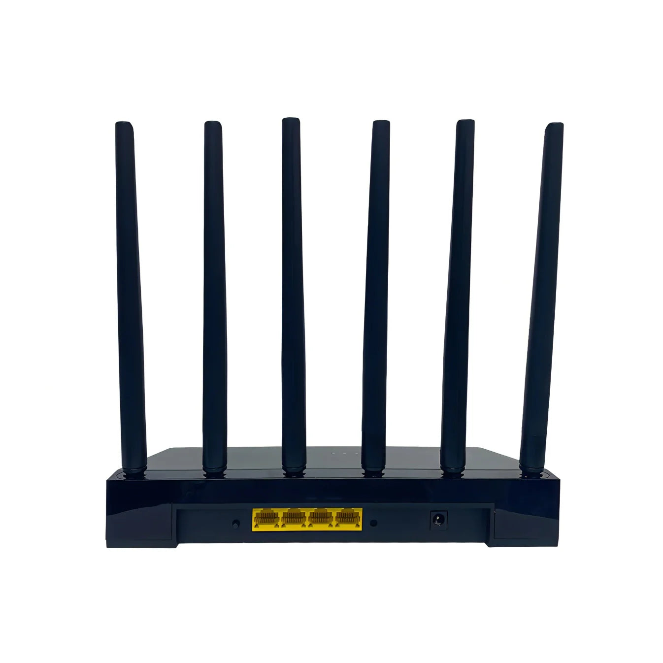 Black Cavinoo WiFi Router with multiple antennas on a white background