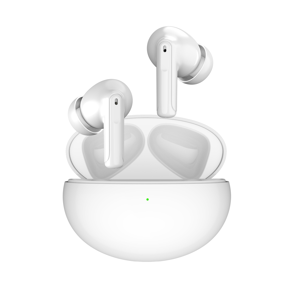 White Smaven ComfortMax Buds 3 with charging case on a white background