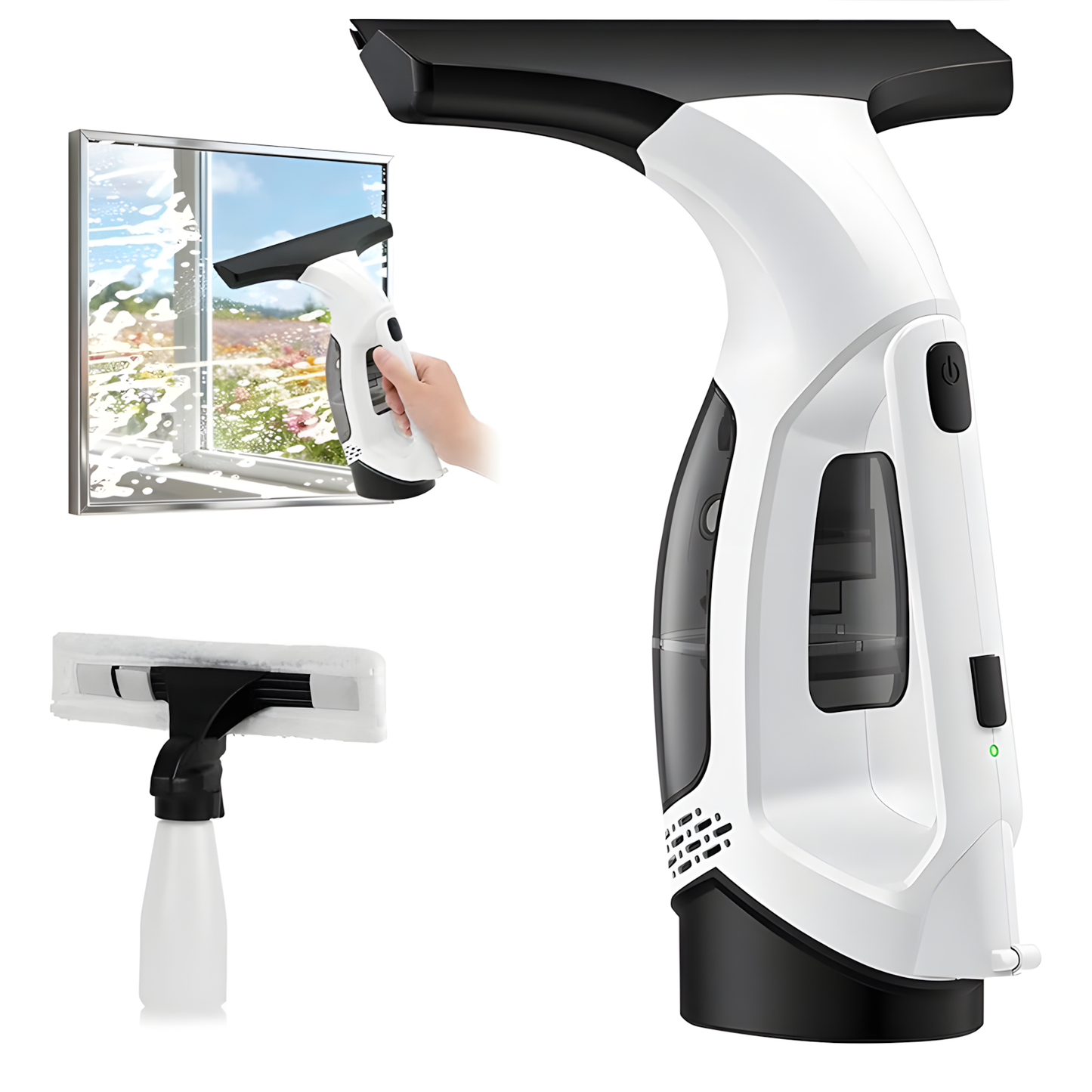 Beelines Cordless Window Vacuum Squeegee - 3-in-1 spray scrub vacuum with 2000Pa suction and 28cm squeegee