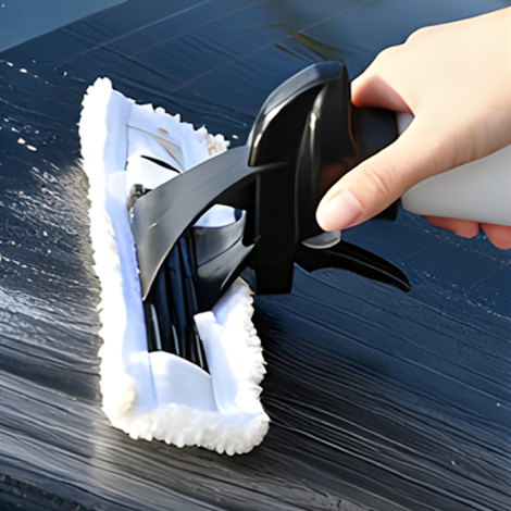Beelines Window Vacuum step 2 - scrub with cleaning cloth attachment to loosen dirt and grime