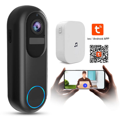 Smart Bytech 2K Wireless Doorbell with app icons and QR code on a white background