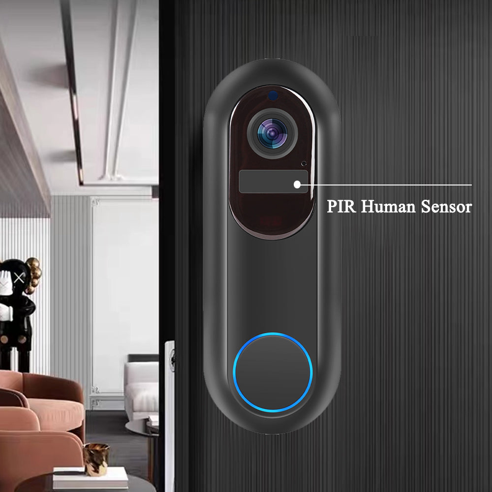 Smart Bytech 2K Wireless Doorbell with PIR human sensor on a wooden door