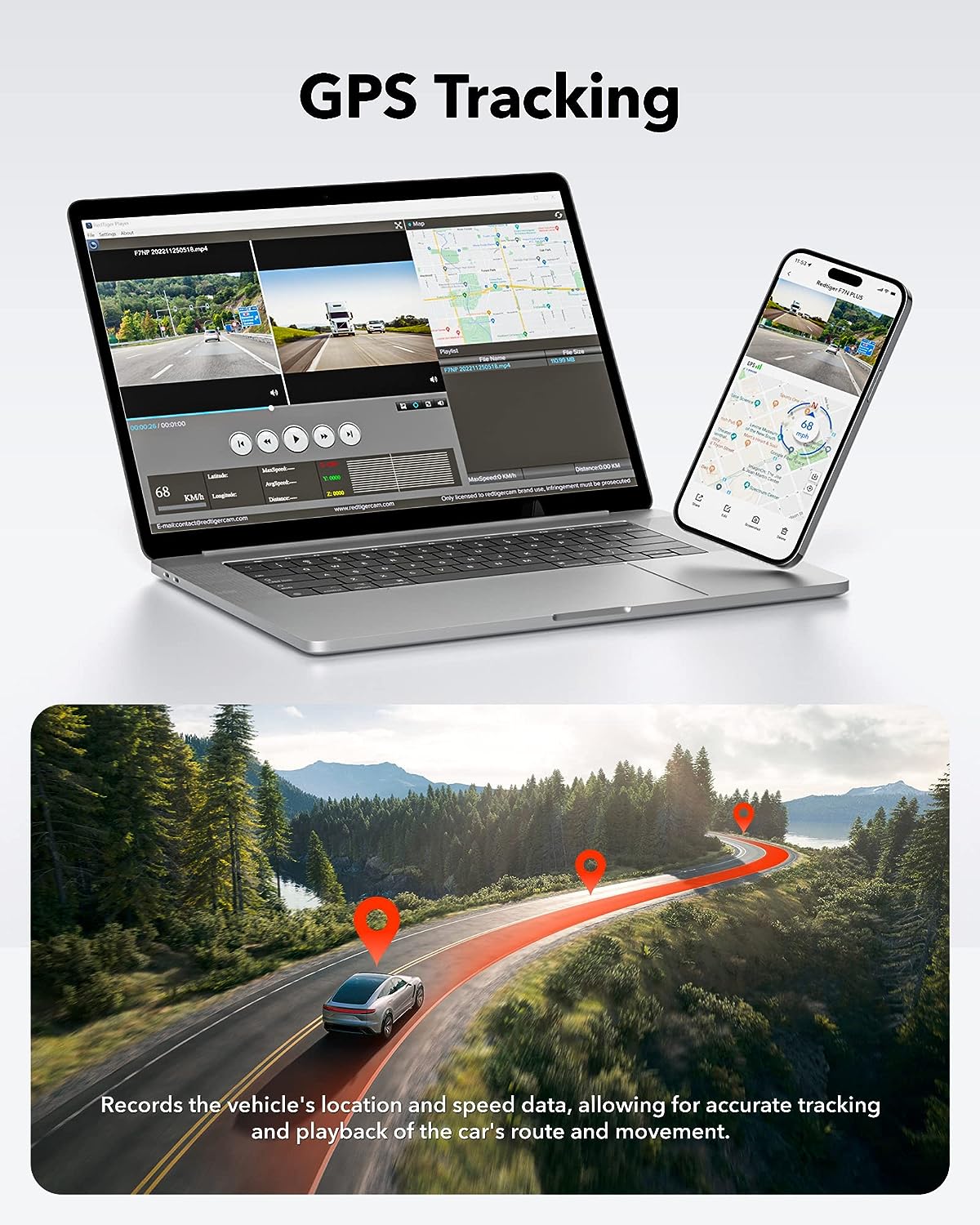 Bytech 4K Full HD Smart Dash Cam - real-time video live footage stream on smartphone app portrait view