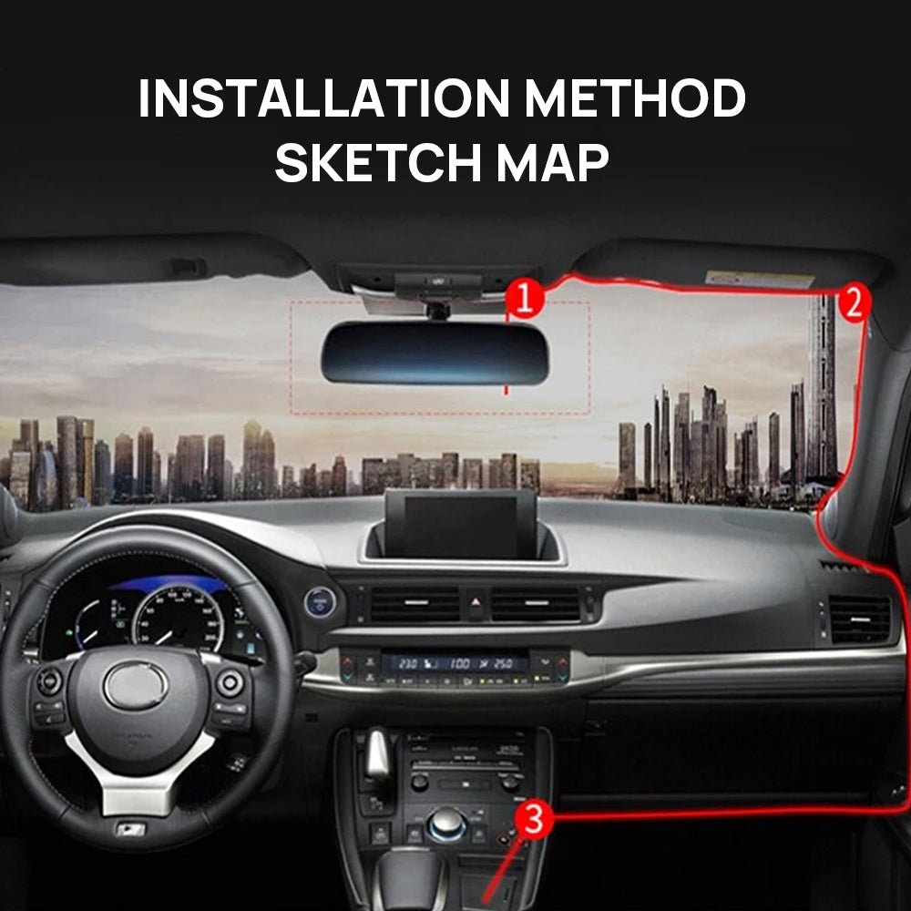 Bytech 4K Full HD Smart Dash Cam - installation step 6 rear camera cable routing and connection diagram