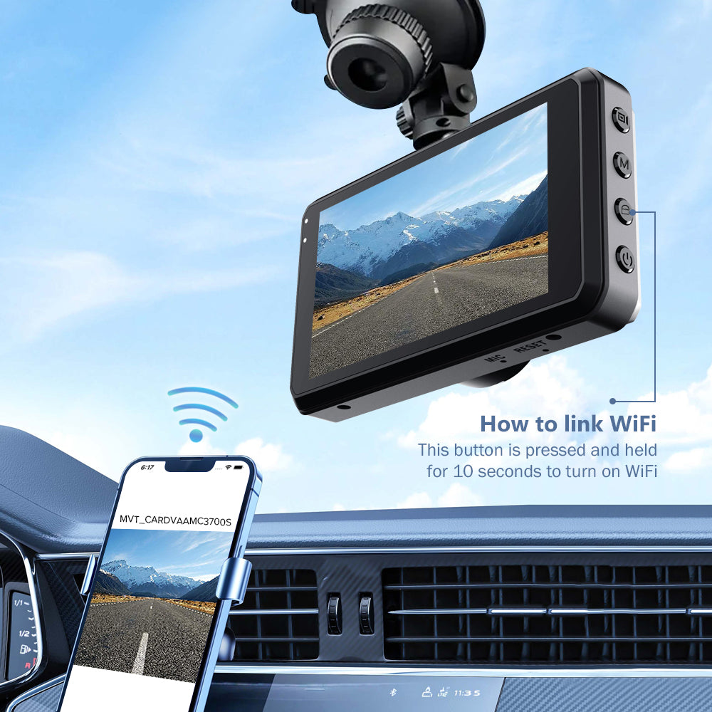 Bytech 4K Full HD Smart Dash Cam - carousel view 2 mounted on windshield showing 3 inch screen in car