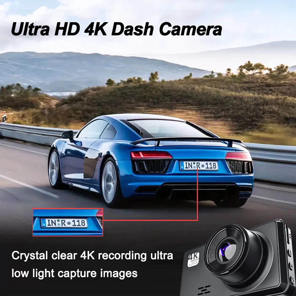 Bytech 4K Full HD Smart Dash Cam - carousel view 3 front and rear dual camera setup overview