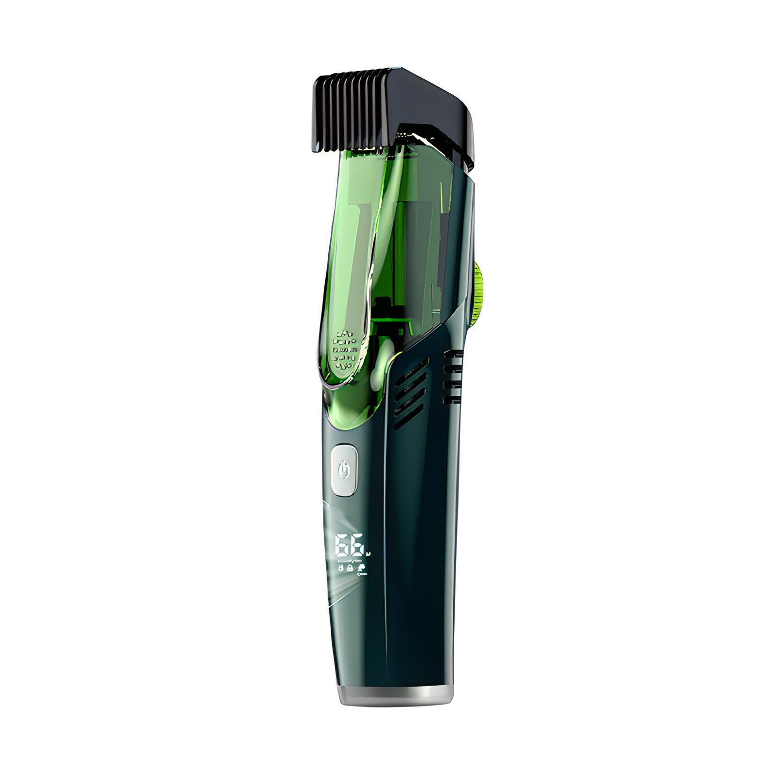 Green and black Bytech Beard Trimmer device on a white background