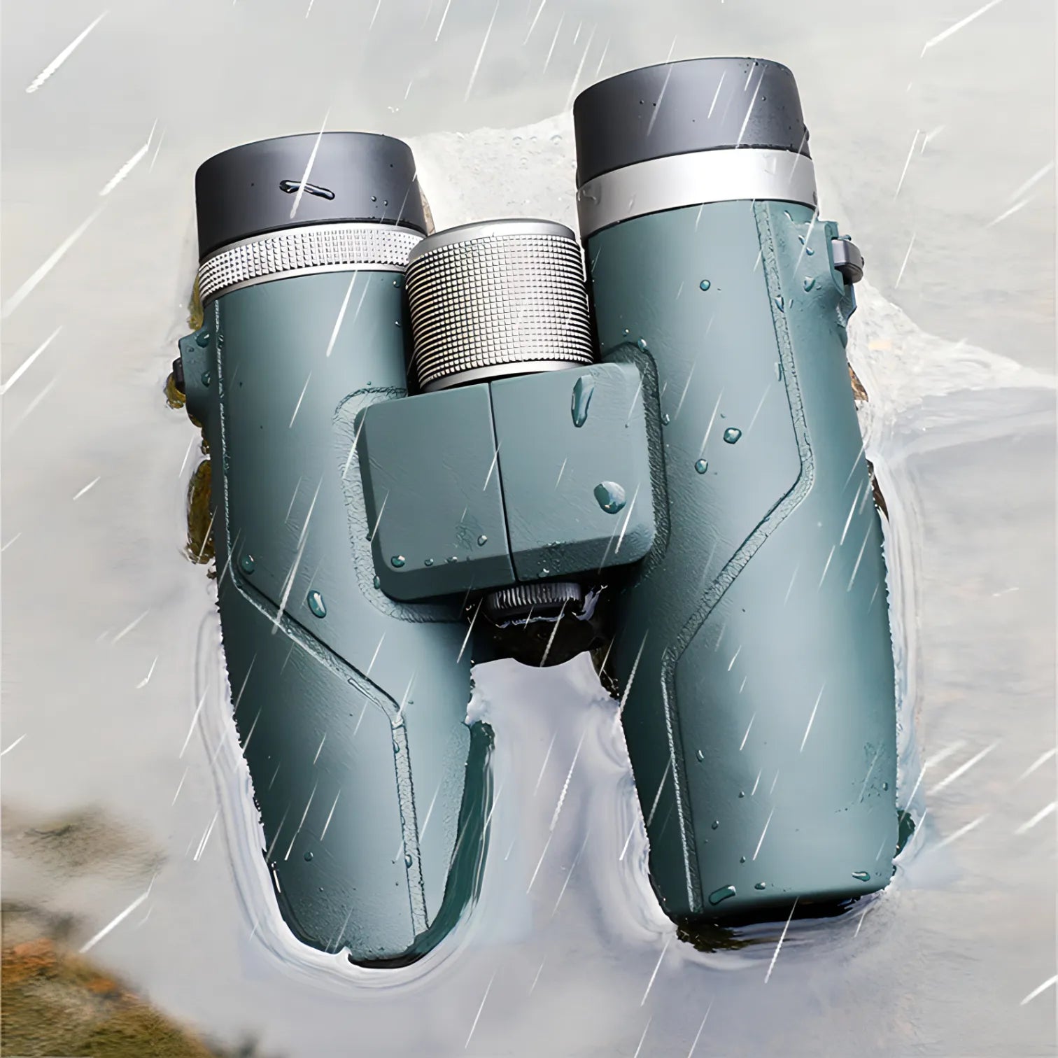 Green Bytech Binoculars with a silver band on a white background