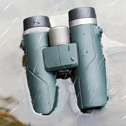 Green Bytech Binoculars with a silver band on a white background