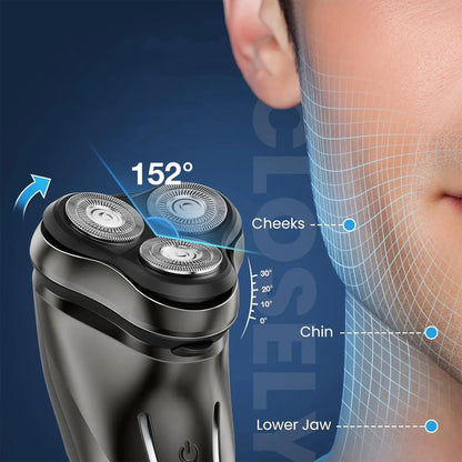 Bytech Electric Shaver with labeled parts on a blue background