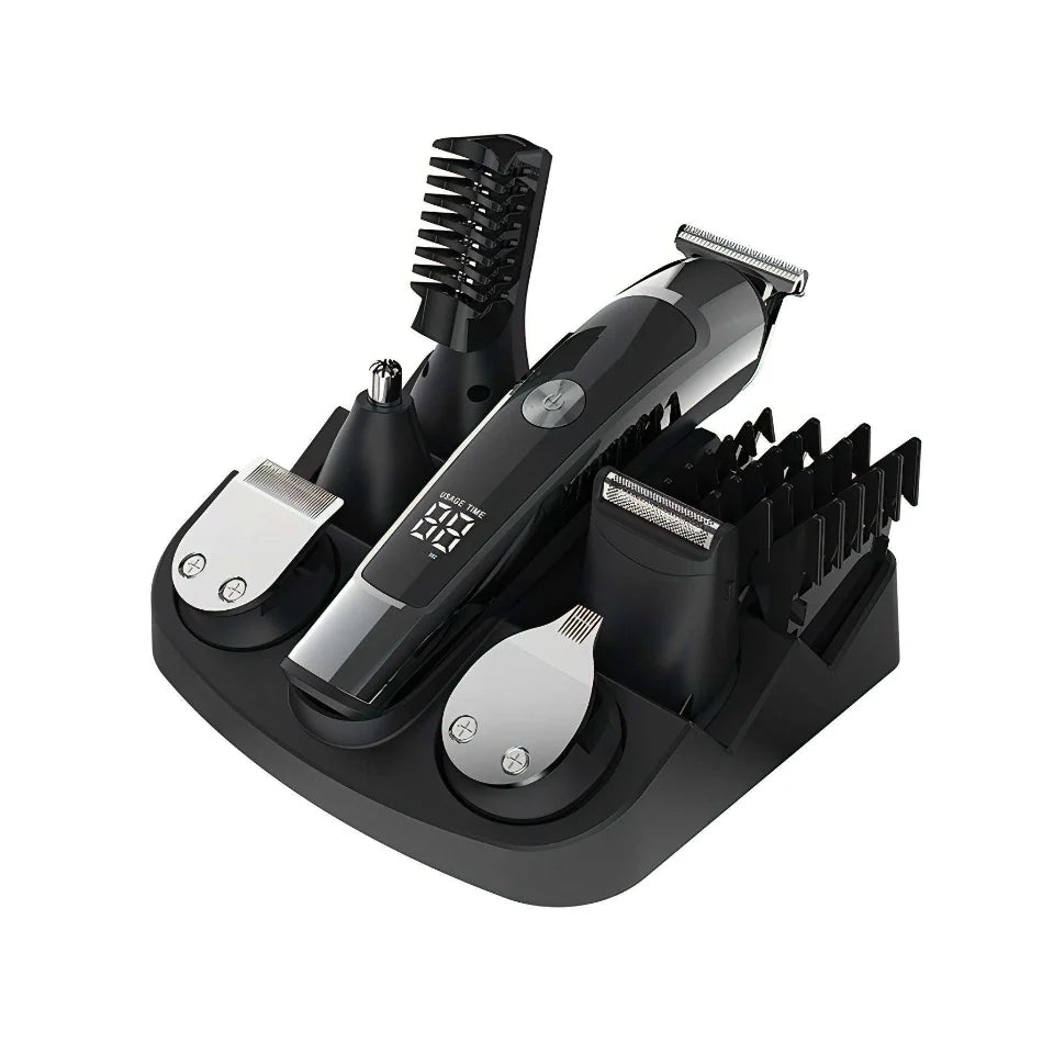 Set of grooming tools including a Bytech Hair Clipper, trimmer, and comb on a white background