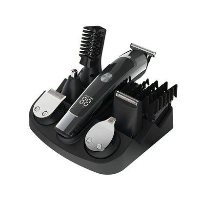 Set of grooming tools including a Bytech Hair Clipper, trimmer, and comb on a white background