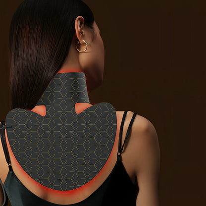 Woman wearing a black Bytech Led Face Mask with geometric pattern on a dark background