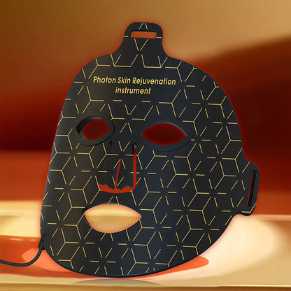 Bytech Led Face Mask with geometric design on a warm background