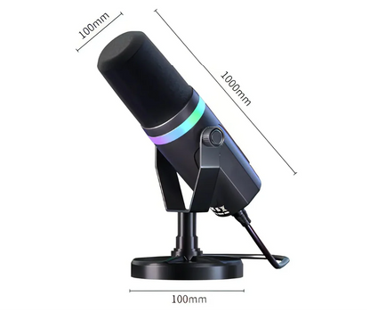 Black Bytech Microphone with measurements on a white background