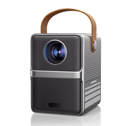 Bytech Full HD Portable Smart Projector with a brown handle on a white background