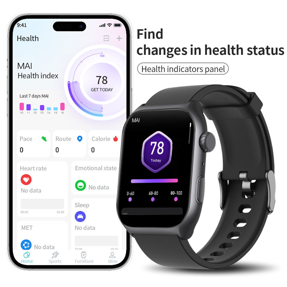 Bytech Smartwatch and smartphone displaying health monitoring app on a white background