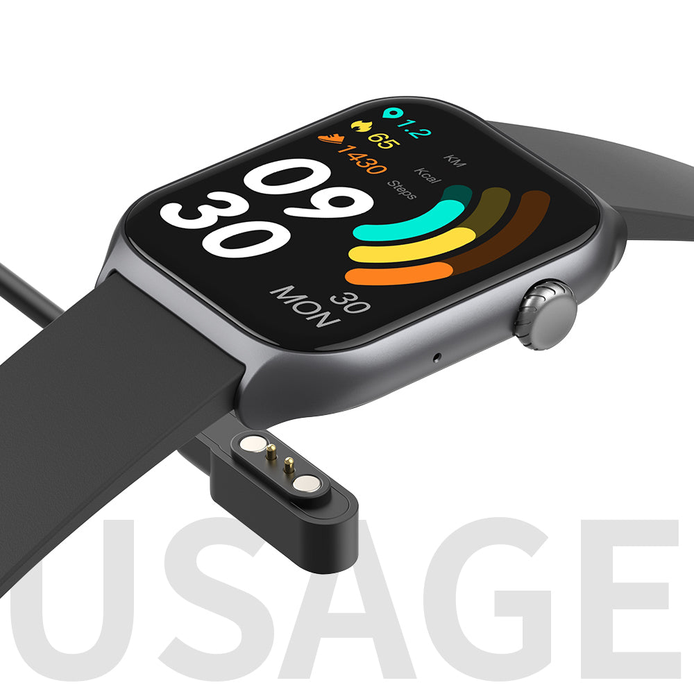 Bytech Smartwatch with a black band on a white background, displaying colorful app icons.