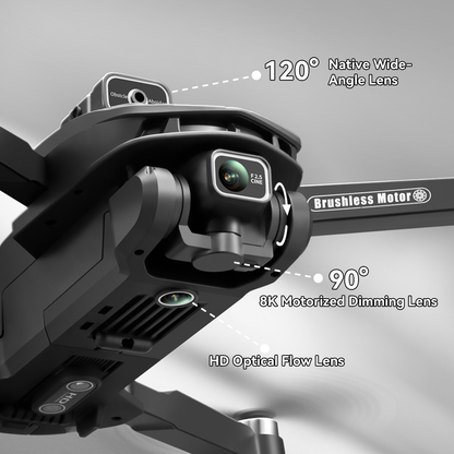 Calthic GPS Drone Camera lens system with labeled features on a gray background