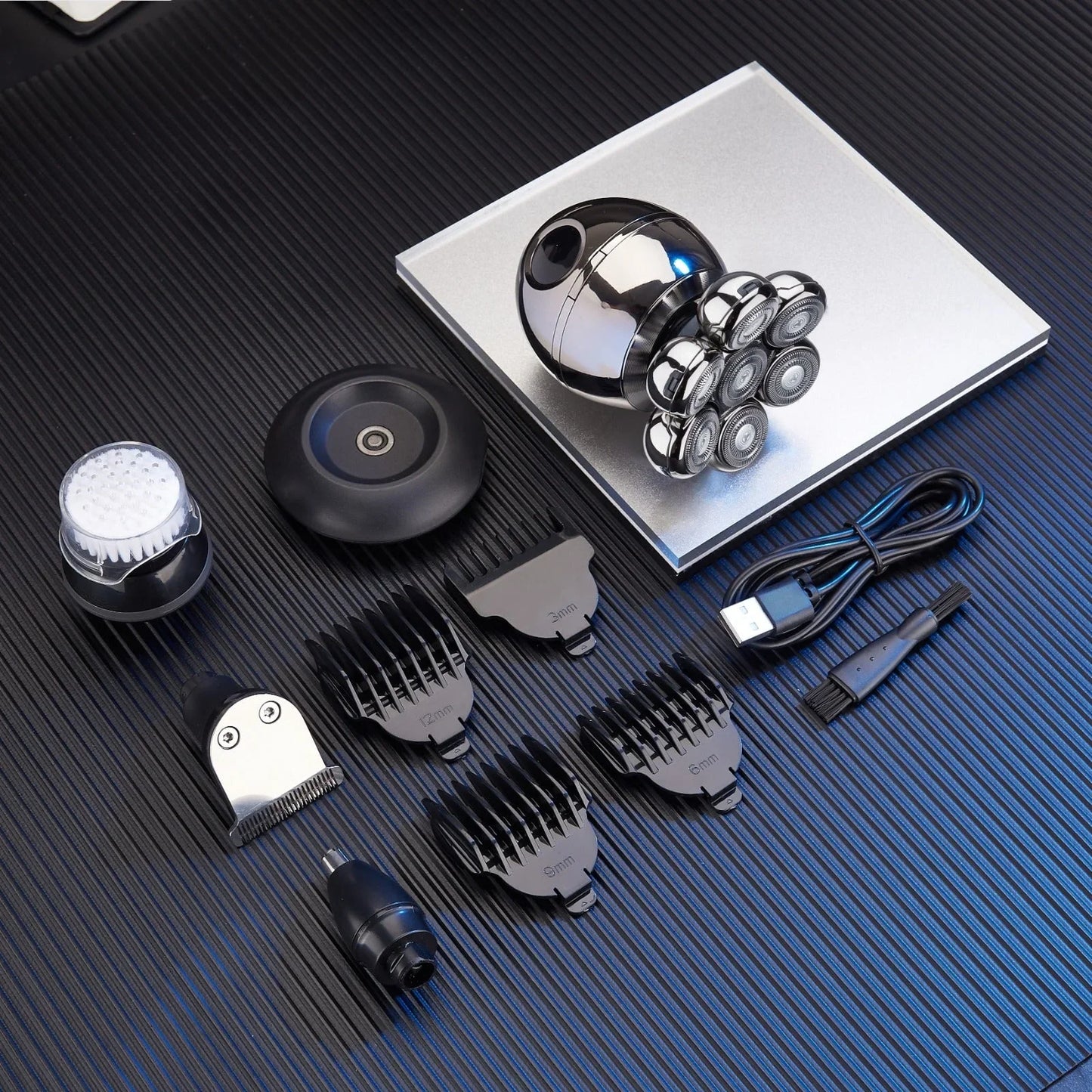 Calthic Head Shaver kit with multiple attachments on a textured surface