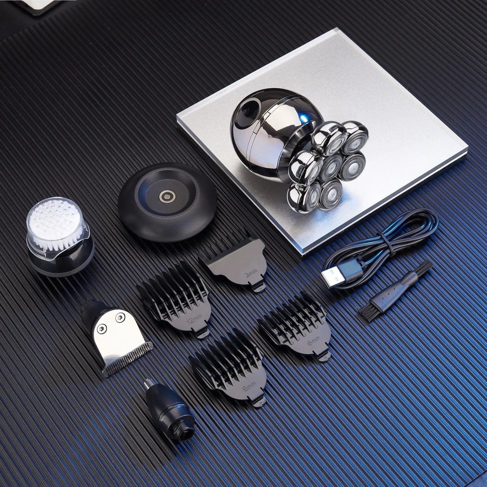 Calthic Head Shaver kit with multiple attachments on a textured surface