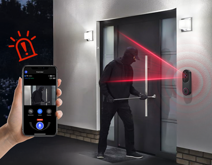 Person using a smartphone app to control a security system with a laser pointer feature.