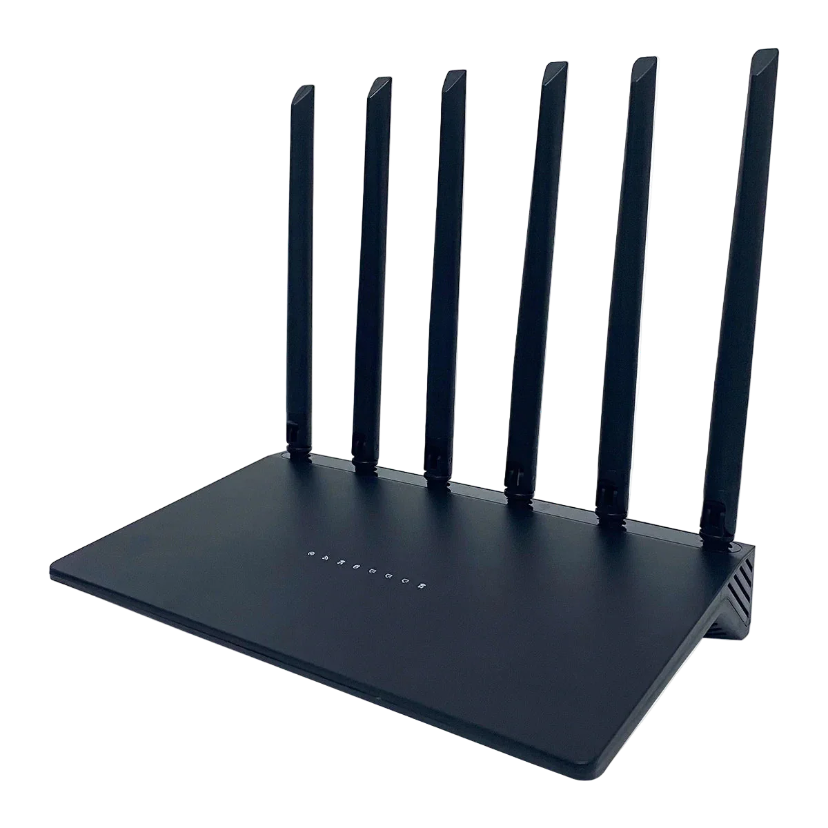 Black Cavinoo WiFi Router with multiple antennas on a white background