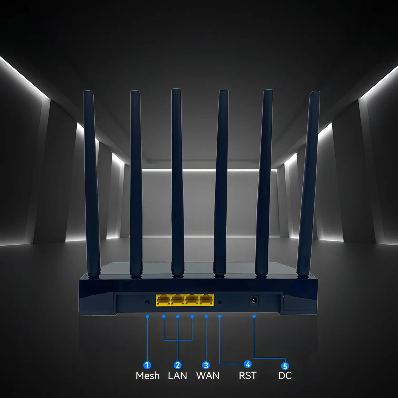 Cavinoo WiFi Router with multiple antennas in a dark tunnel setting