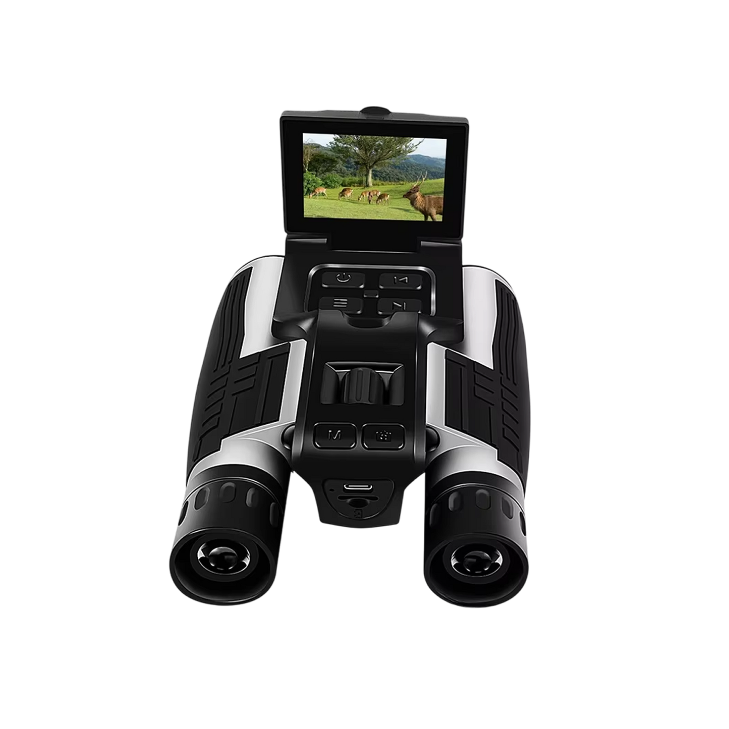 Digital ClaroVis Binoculars with a screen displaying a landscape on a white background