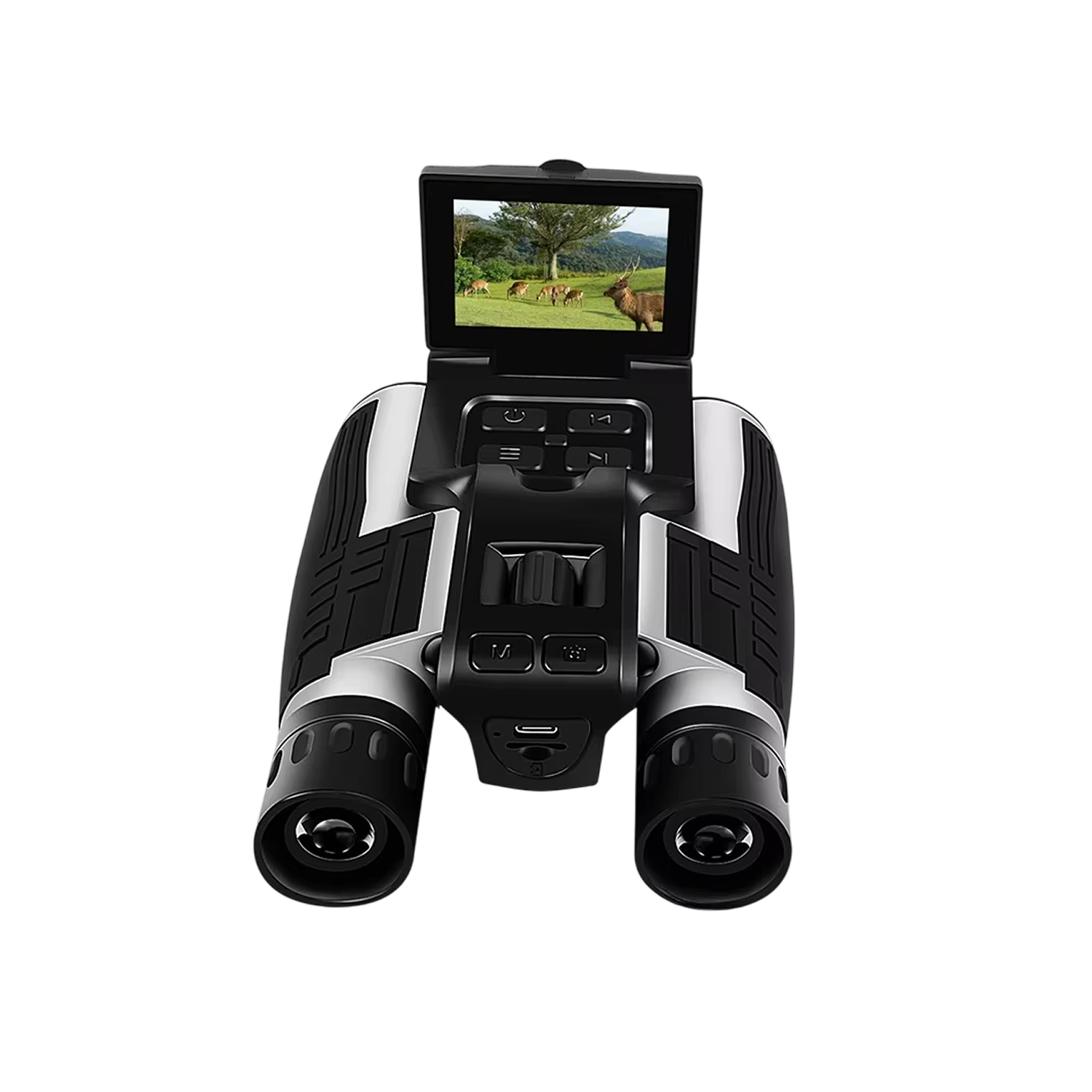 Digital ClaroVis Binoculars with a screen displaying a landscape on a white background