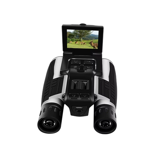 Digital ClaroVis Binoculars with a screen displaying a landscape on a white background