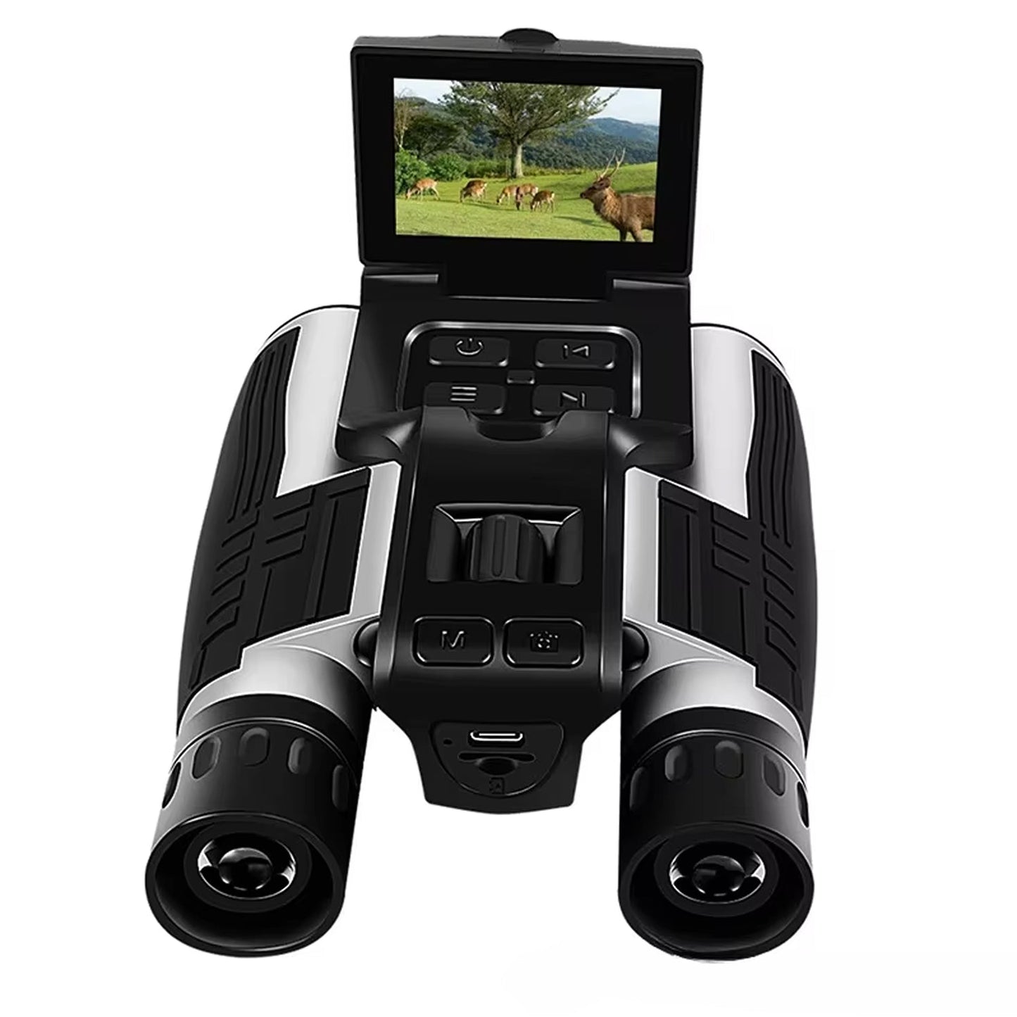 Digital ClaroVis Binoculars with a screen displaying a nature scene on a white background