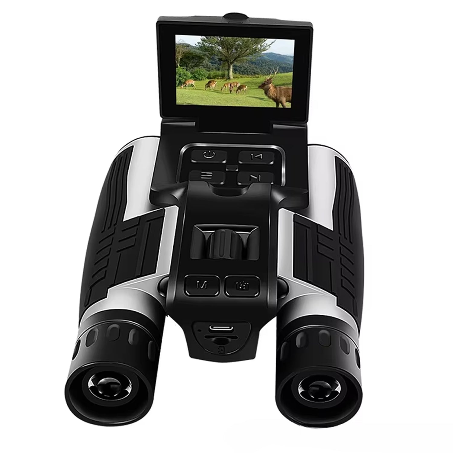 Digital ClaroVis Binoculars with a screen displaying a nature scene on a white background