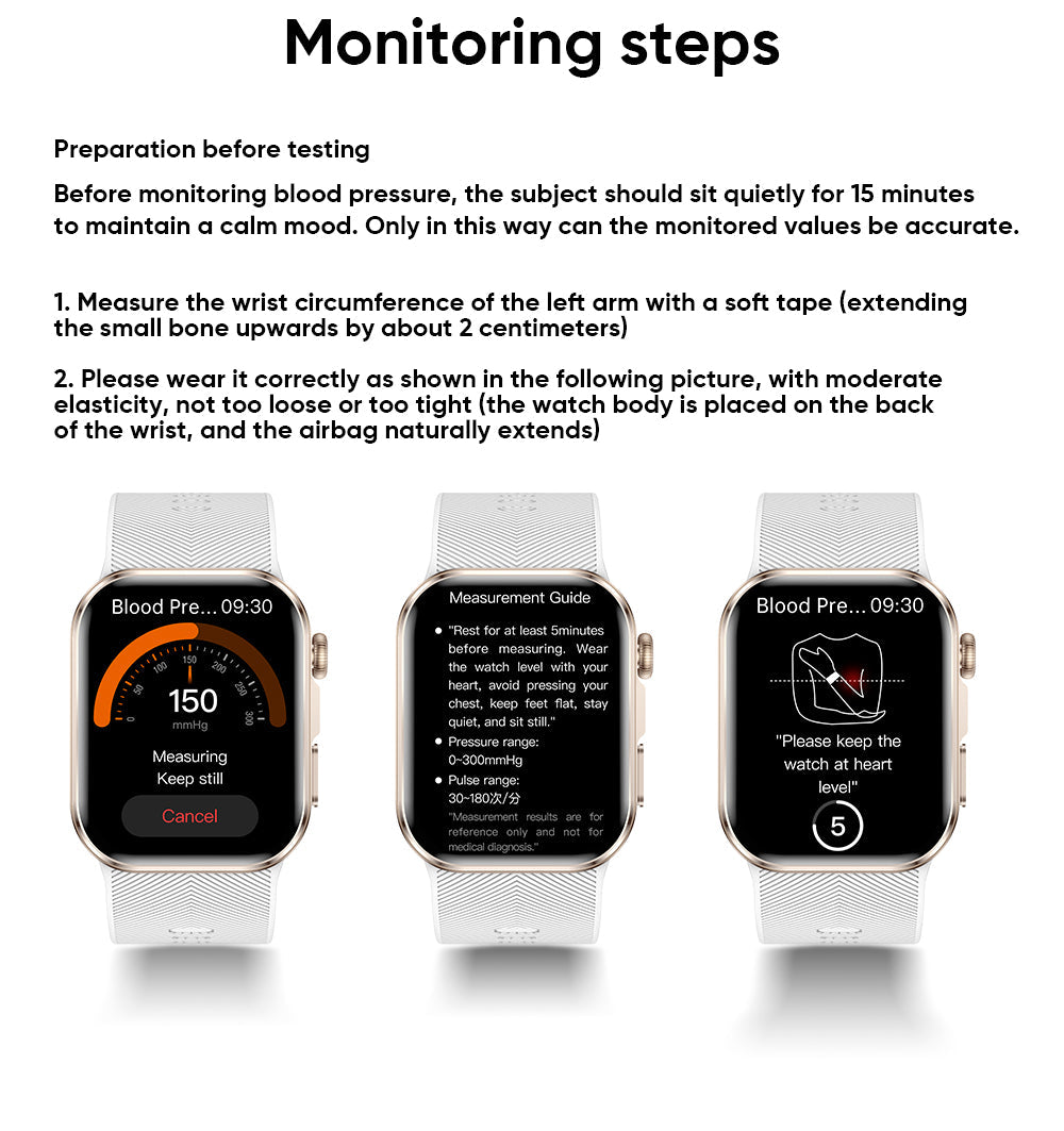 Clorant Blood Pressure Smartwatch with blood pressure monitoring app on a white background
