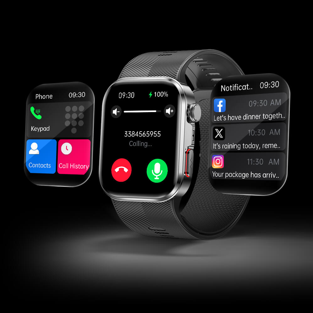 Clorant Smart Blood Pressure Smartwatch with app icons displayed on its screen against a black background