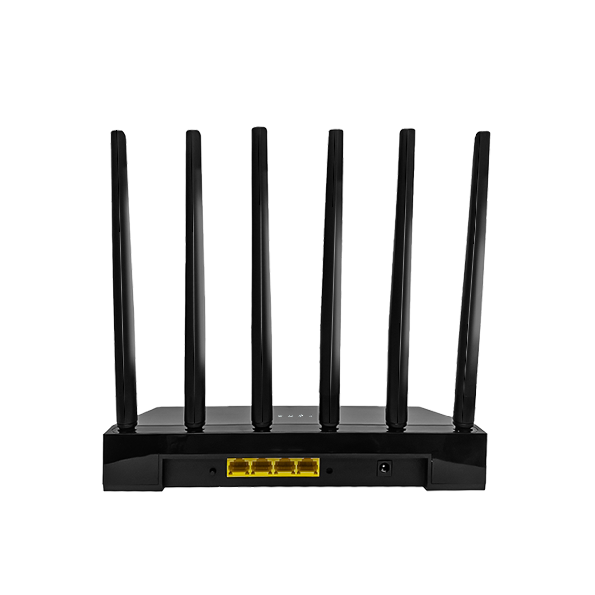 Black Geekik WiFi Router with multiple antennas on a white background