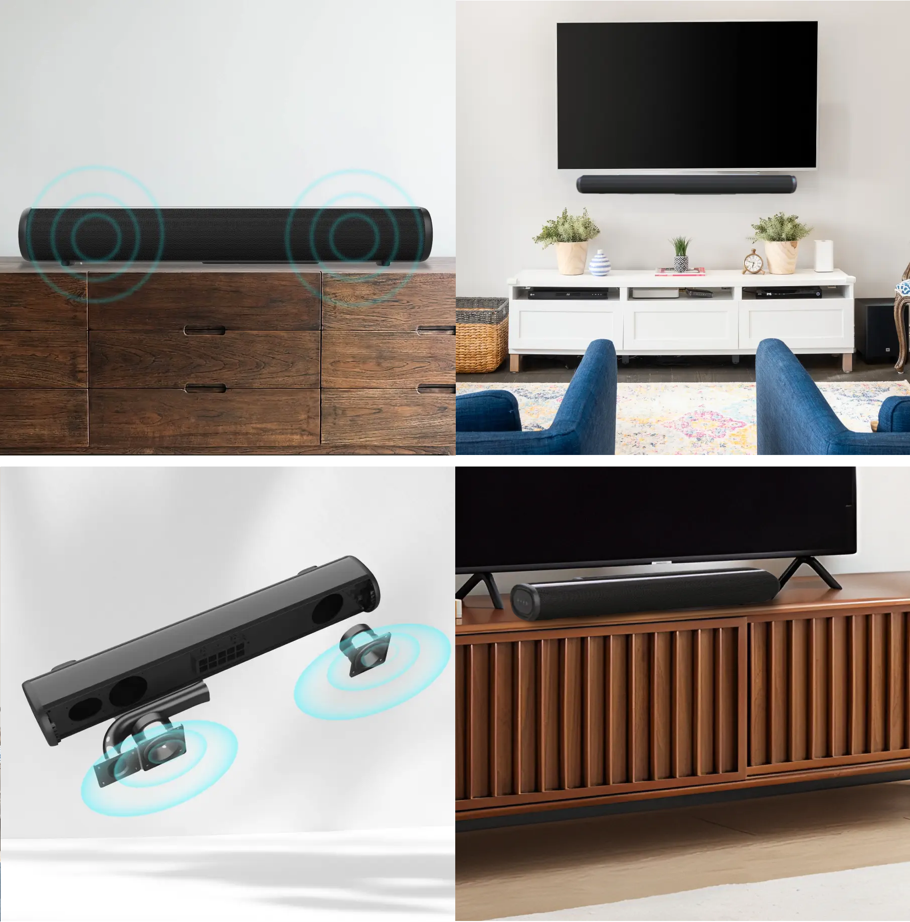 Kenzor Wireless Soundbar connectivity detail - side button controls and full input port layout