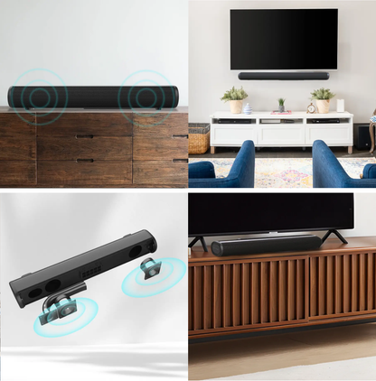 Kenzor Wireless Soundbar connectivity detail - side button controls and full input port layout
