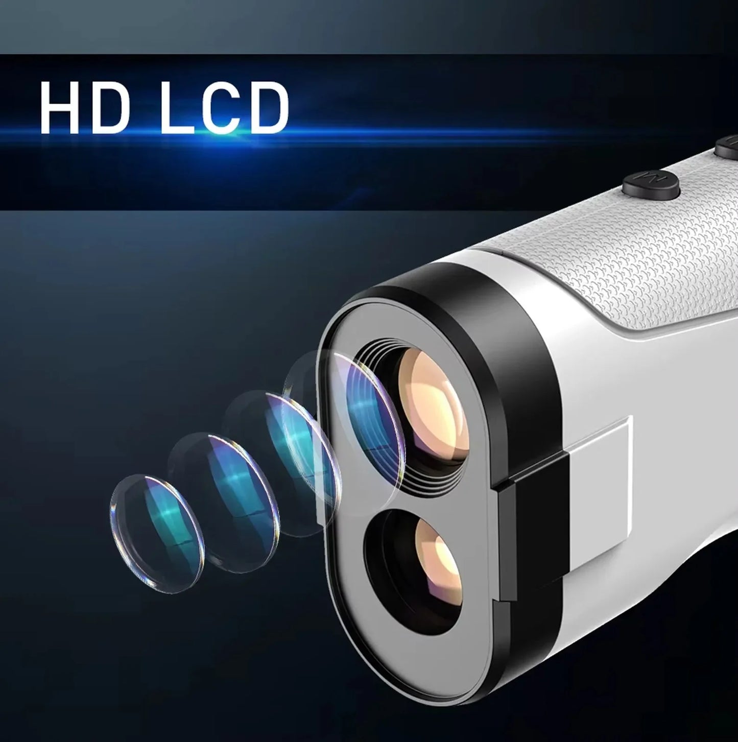 Klarity Golf Rangefinder with HD LCD display on a dark background