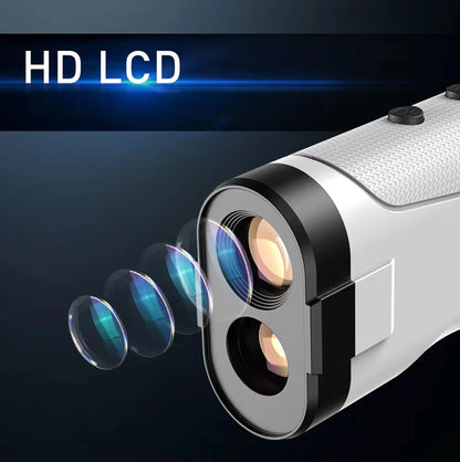 Klarity Golf Rangefinder with HD LCD display on a dark background