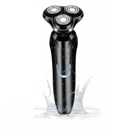 Black Krona Electric Shaver with water splashes on a white background