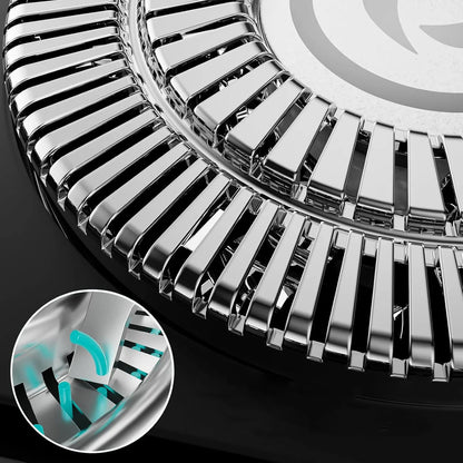Close-up of a metallic Krona Electric Shaver with a black background