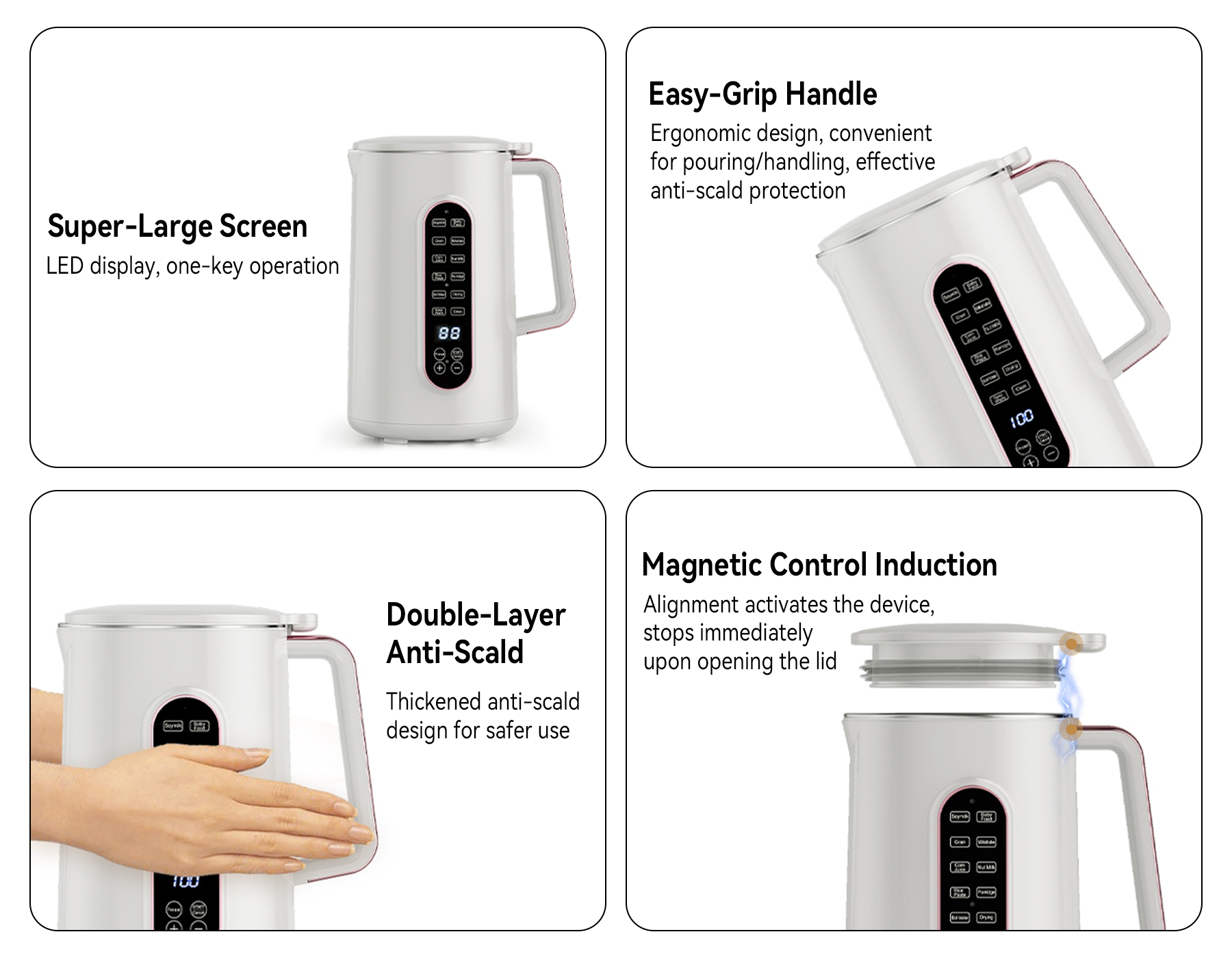 Krona 8-in-1 Soy Nut Milk Maker design feature detail - ergonomic handle and LED touchscreen close-up