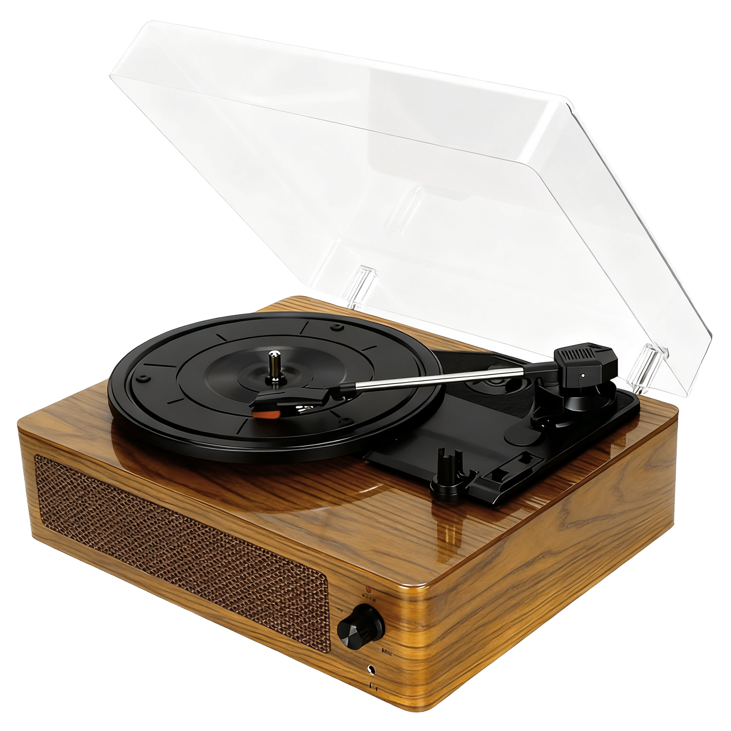 Lumivo Vintage Vinyl Record Player - main product view premium wooden cabinet with transparent dust cover