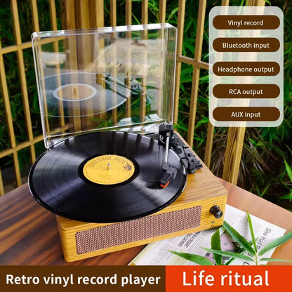 Lumivo classic turntable design meets contemporary features - wooden cabinet Bluetooth stereo speakers