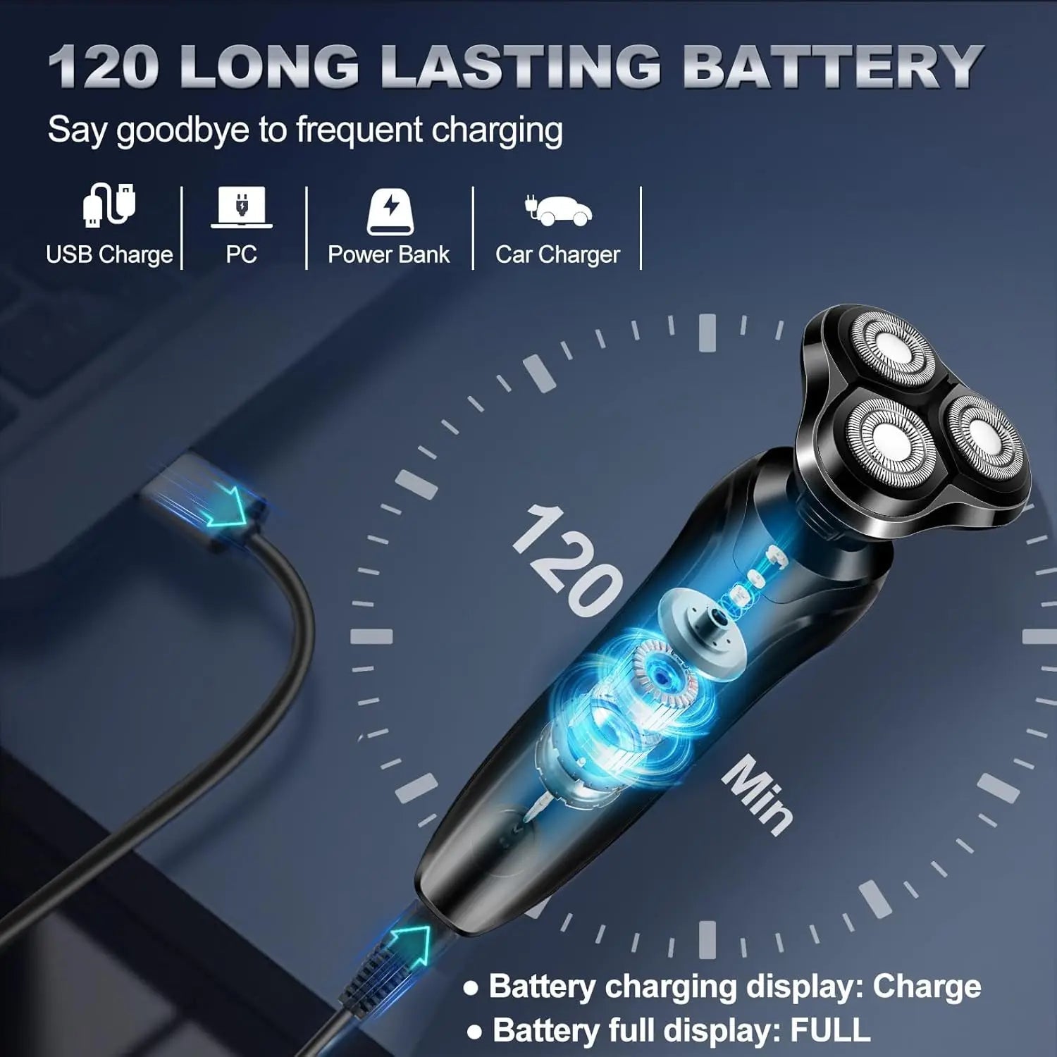 Mivrass Electric Shaver with charging display on a dark background