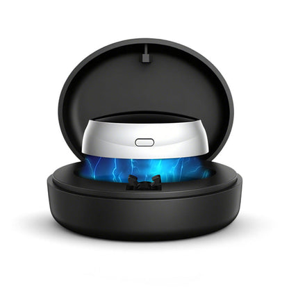 Black Mivrass SilentSleep Device with blue light inside an open black case on a white background