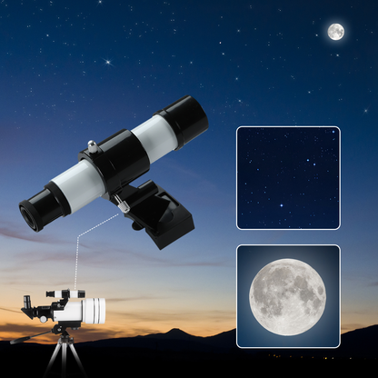 Noxus Astronomical Telescope with images of stars and moon against a night sky