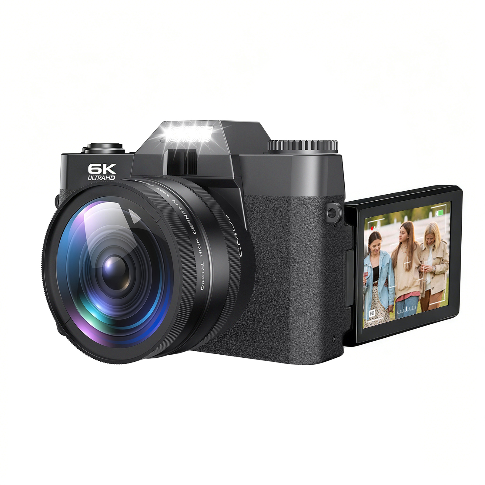 Black Oliventa Digital Camera with 6K Ultra HD indicator on a white background