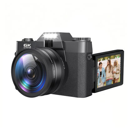 Black Oliventa Digital Camera with 6K Ultra HD indicator on a white background